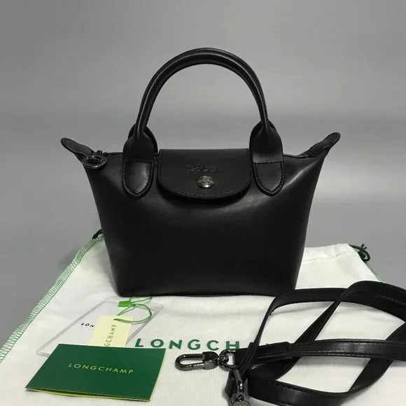 Longchamp Women's White Mini Le Pliage Leather Top Handle Bag Purse Crossbody i - Picture 2 of 11